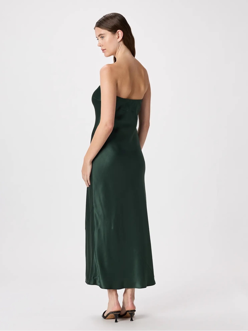 Quince 100% Washable Silk Strapless Midi Dress Deep Forest Green Maxi S 4 6 - Picture 5 of 10